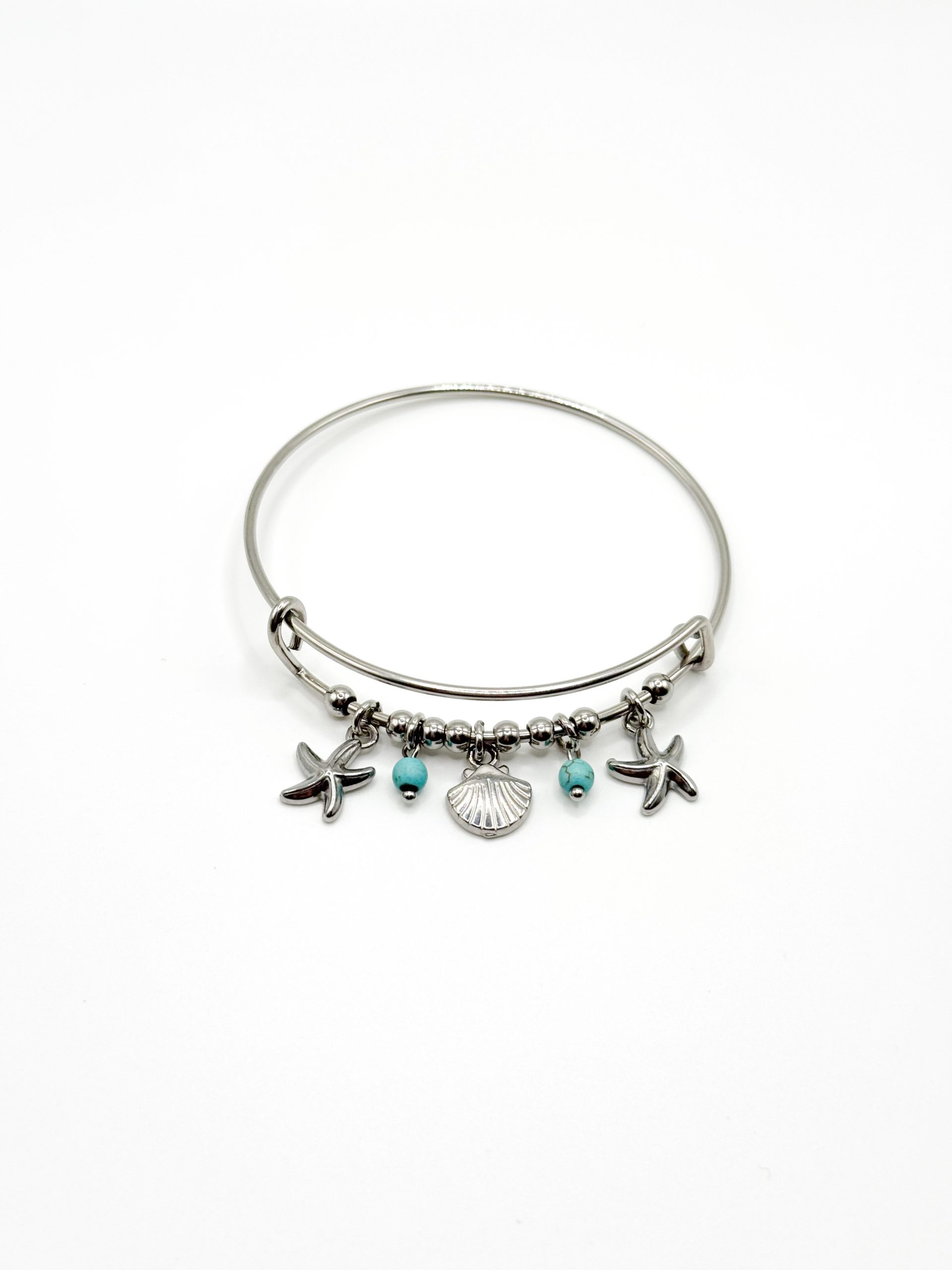 Beach lover charm adjustable silver bangle bracelet